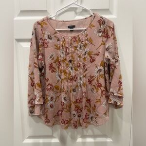 Ann Taylor Pink Floral 3/4 sleeve flared sleeve cottage core